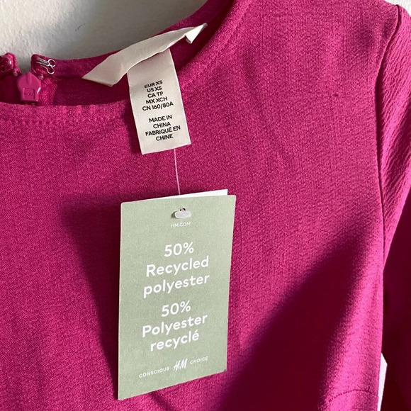 NWT H&M Hot Pink Gathered Scoop Neck Bodycon Mini Dress with Ruching Size XS - Picture 8 of 16